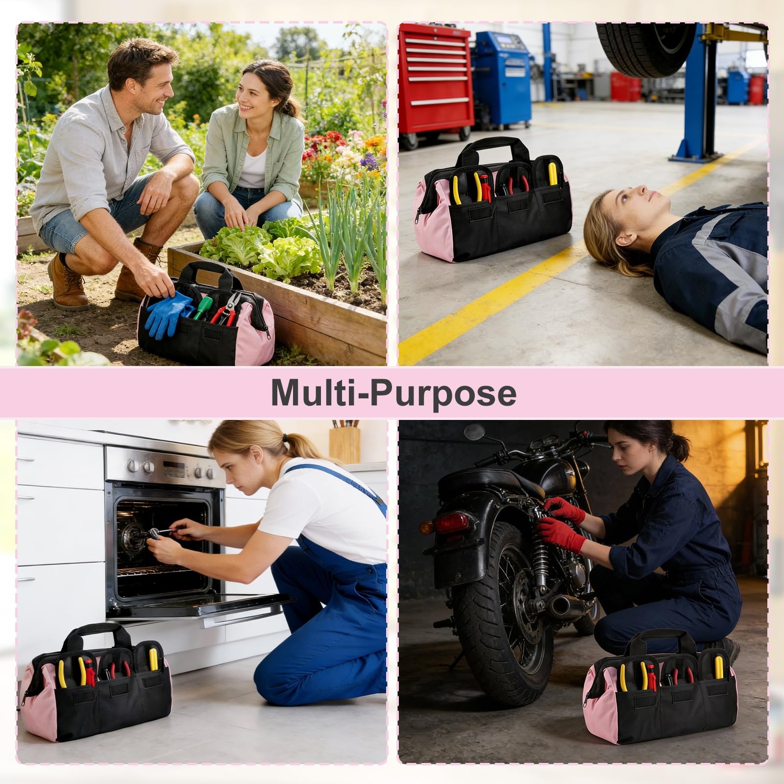 3 Pack Pink Tool Bag for Women, 13 Inch Heavy Duty Water-Resistant Tool Organ…