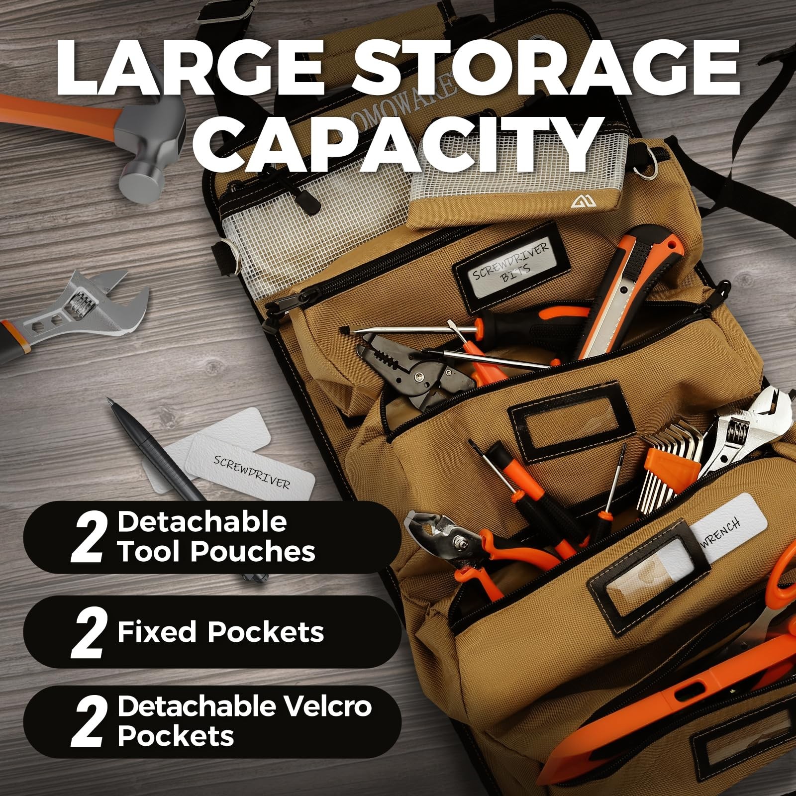 COMOWARE Roll Up Tool Bag, 600D Oxford PVC Coated Tool Organizer with 11 Pouc…