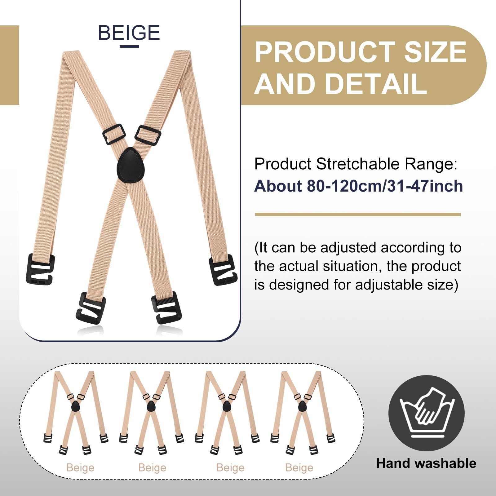 Xtinmee 4 Pcs Hidden Suspenders for Men One Size, Beige