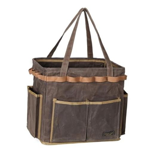 Heavy-Duty Waxed Canvas 14″ Tool Bag – Foldable Open Top Organizer with Grey
