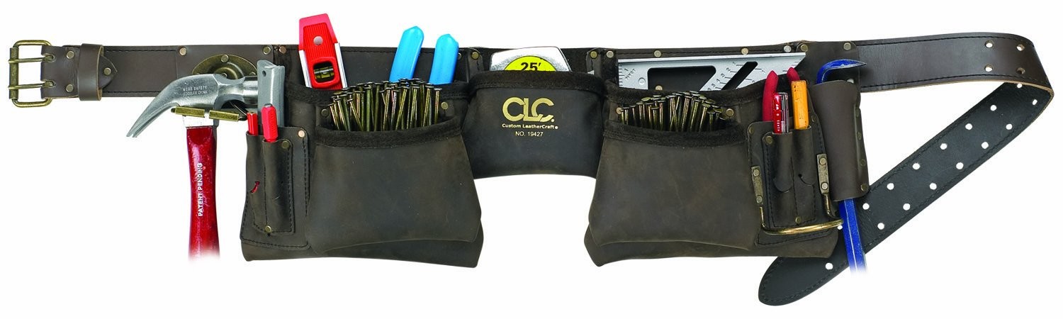 CLC 19427 Construction Work Apron, Oiled Leather, 12 Pocket,Brown,Large
