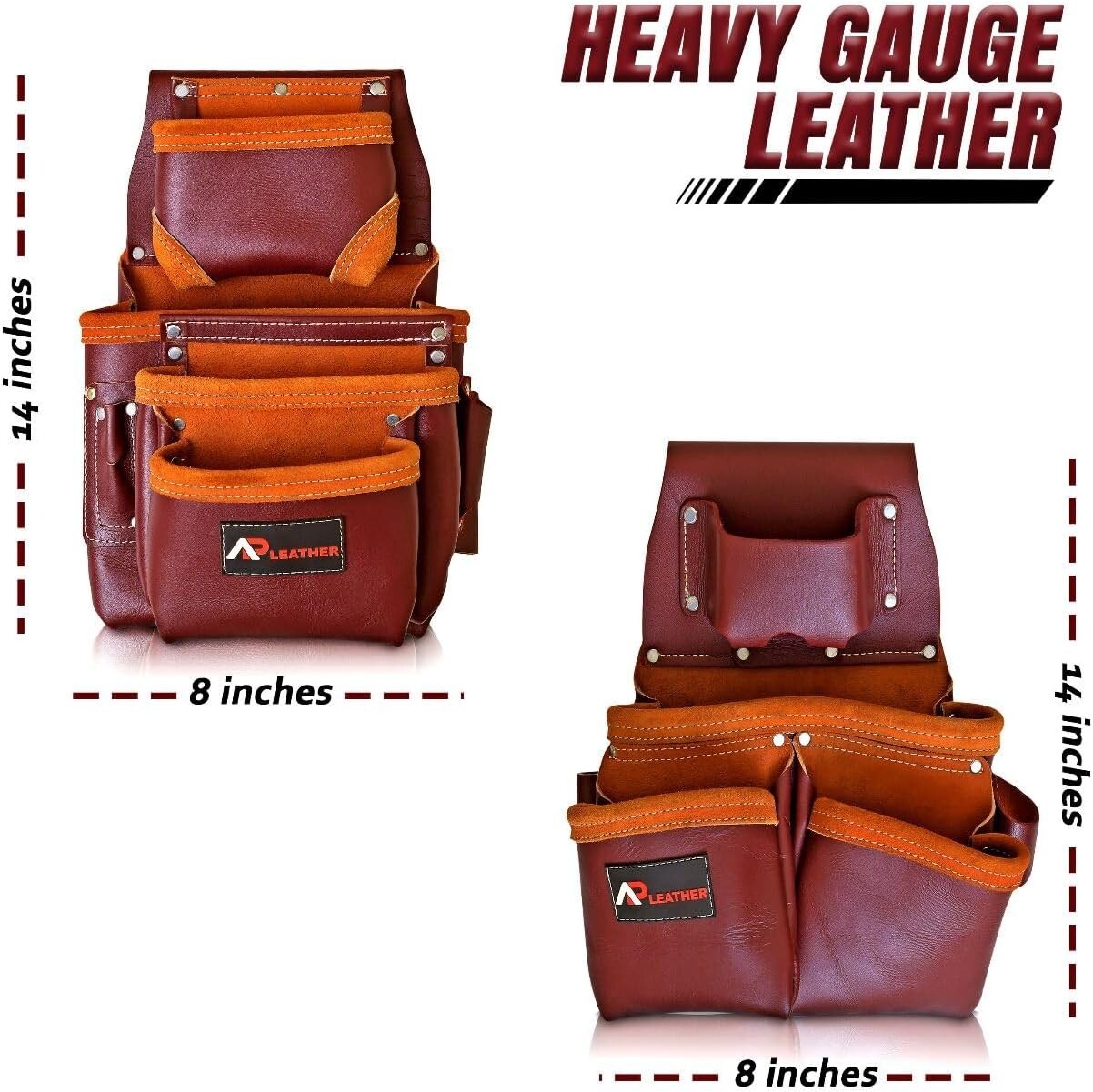 Leather Tool Belt Pouch Bag with suspenders for Construction Carpenter Handyman