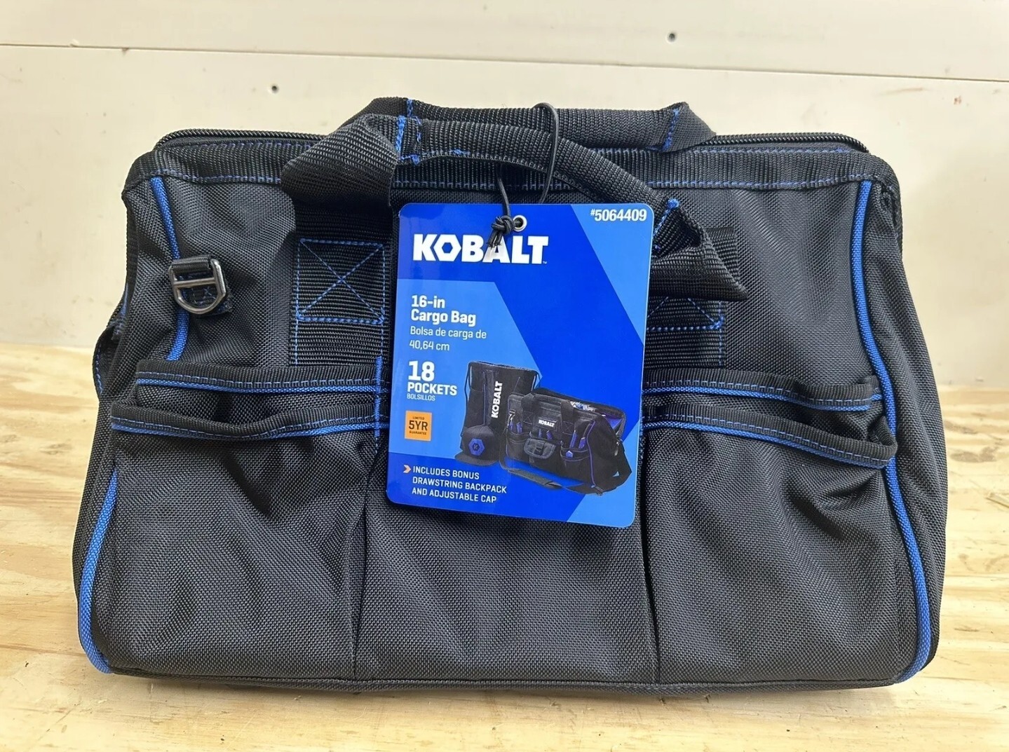 Kobalt 16” Cargo/Tool Bag Includes Drawstring Backpack And Adjustable Cap – New