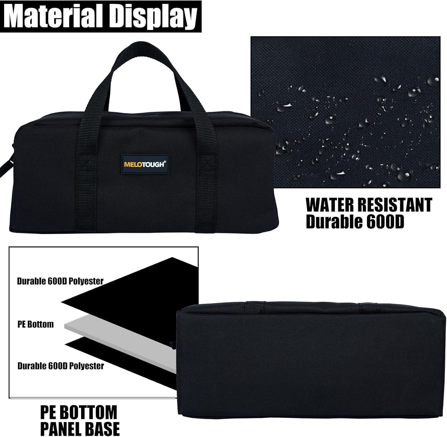 MELOTOUGH 2 Pack 14in Canvas Tool Tote Utility Organizer Bags (Black)