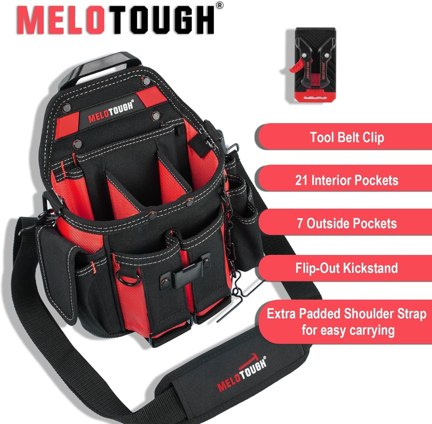 MELOTOUGH Professional Electrician Tool Pouch w/ Belt Clip & Strap