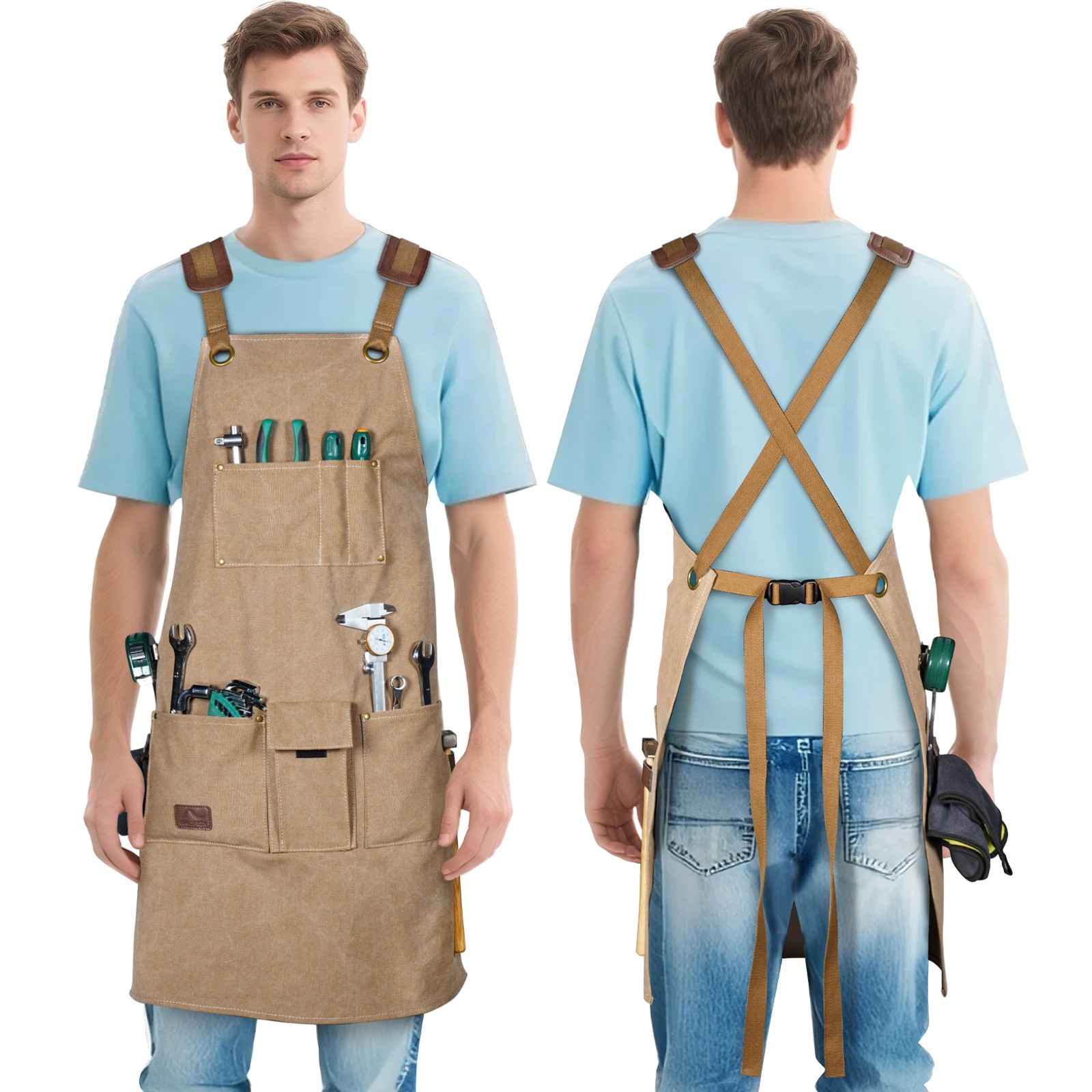 Canvas Cross Back Woodworking Tool Apron Heavy Duty Adjustable Work Apron Unisex