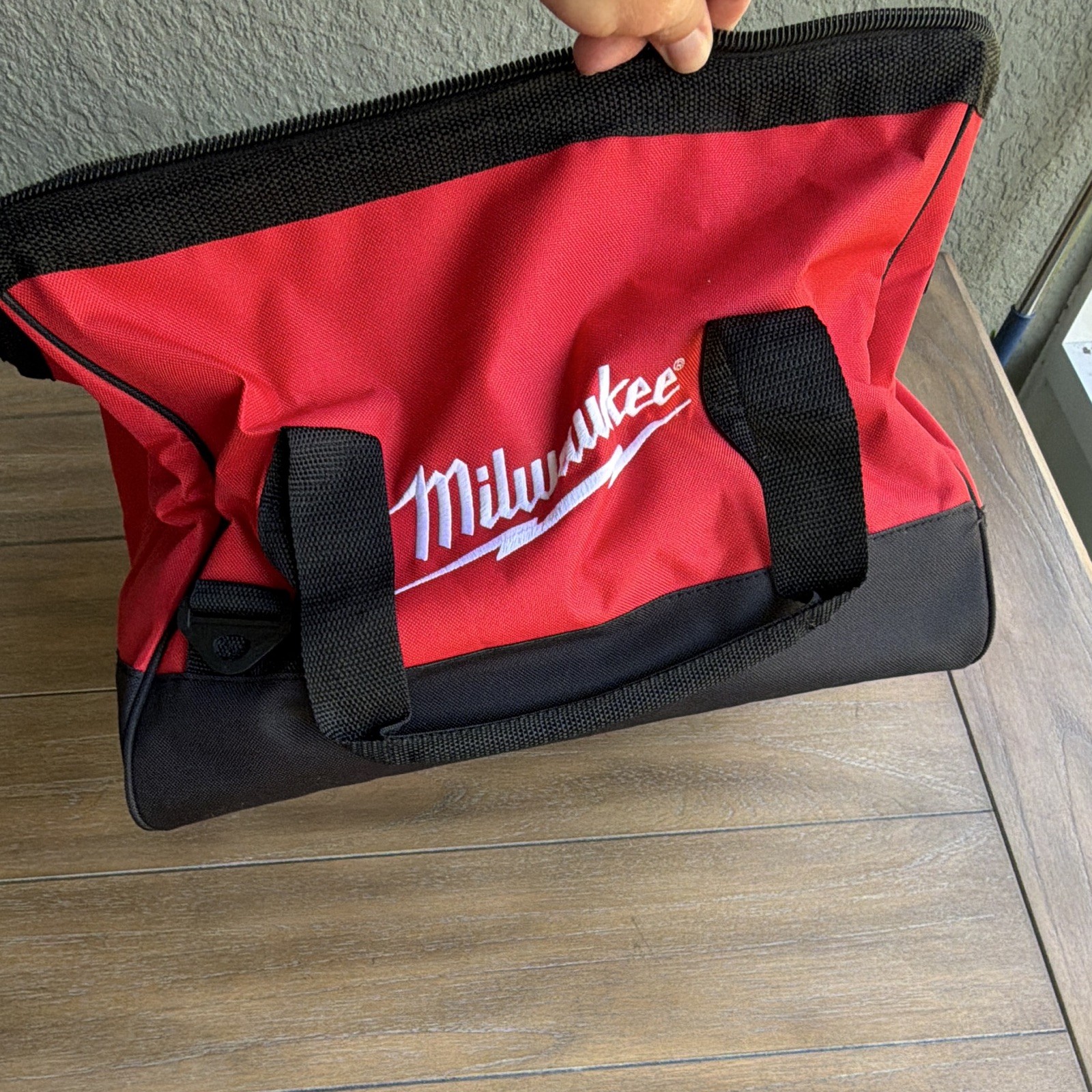 Milwaukee Red/Black Fabric Tool Bag, Zipper Closure, Carry Handles