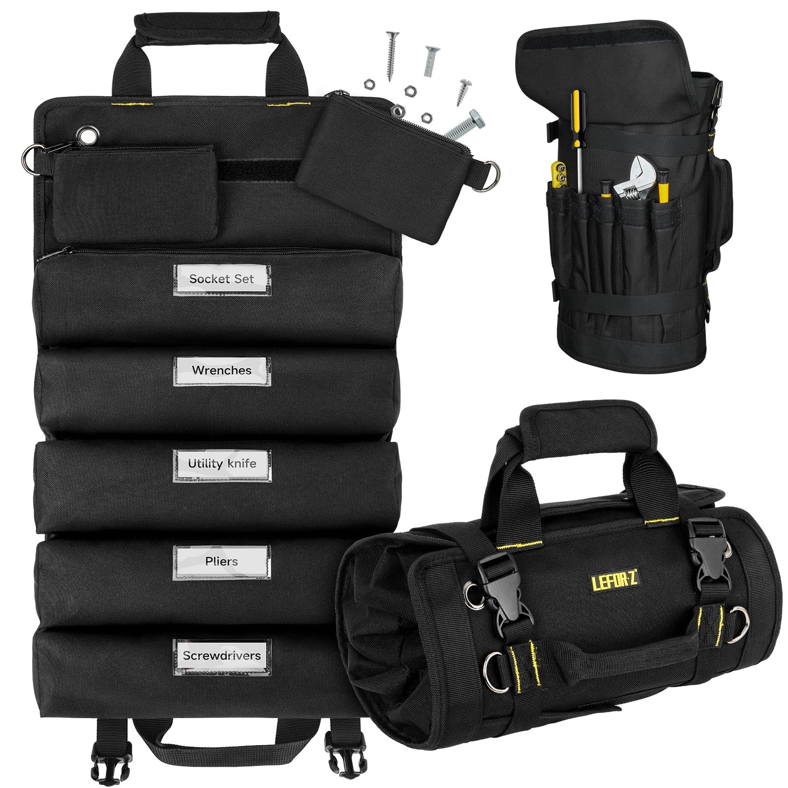 Tool Bag,Large Roll Up Bag Organizer,13 Pockets X-Large, Black