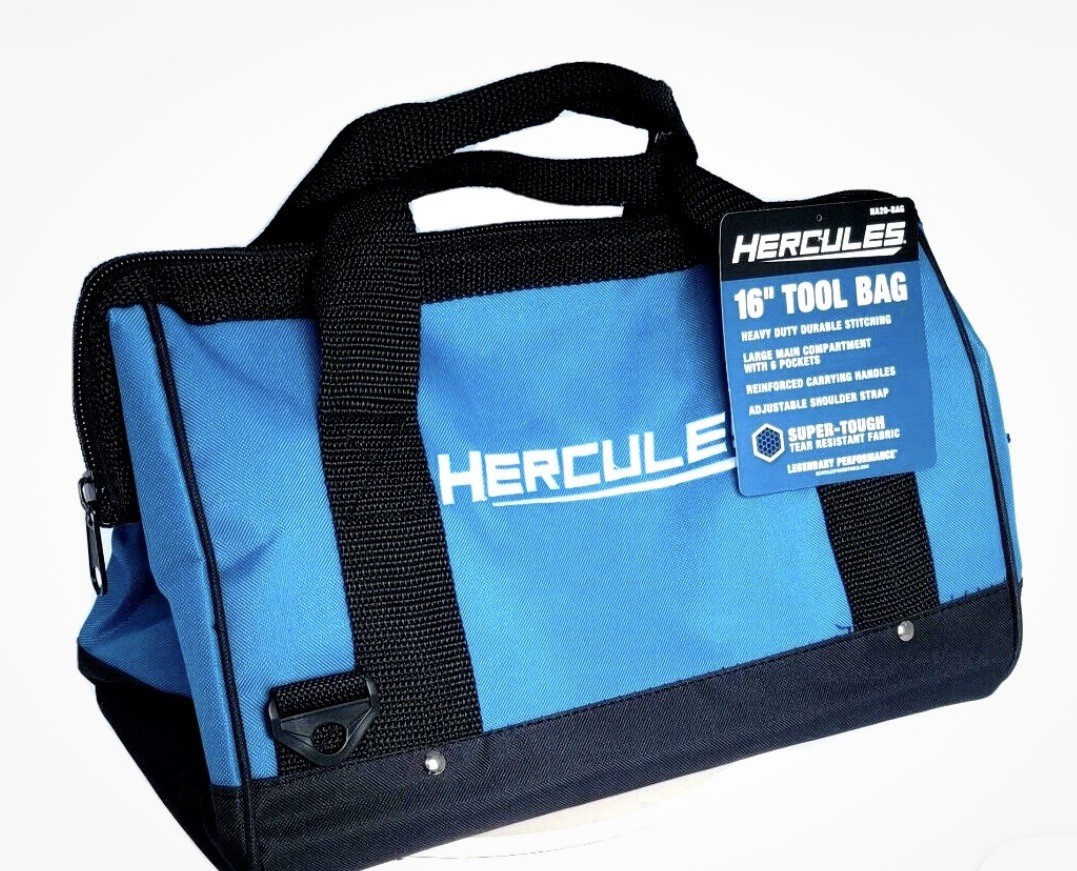 Heavy Duty Tool Bag Hercules 16 In. Wide Mouth With 6 Pockets Tear Resistant