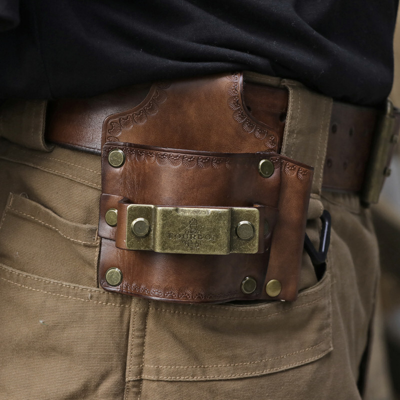 TOURBON Genuine Leather Tools Belt Pouch Hammer Holster Tape Measure EDC Holder