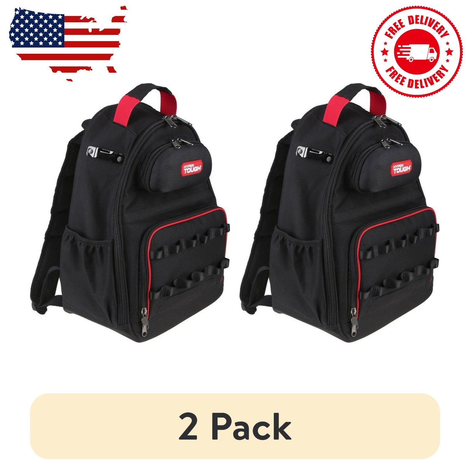 (2 pack) Black Tool Backpack with Pockets and Loops, Portable Tool Storage w…