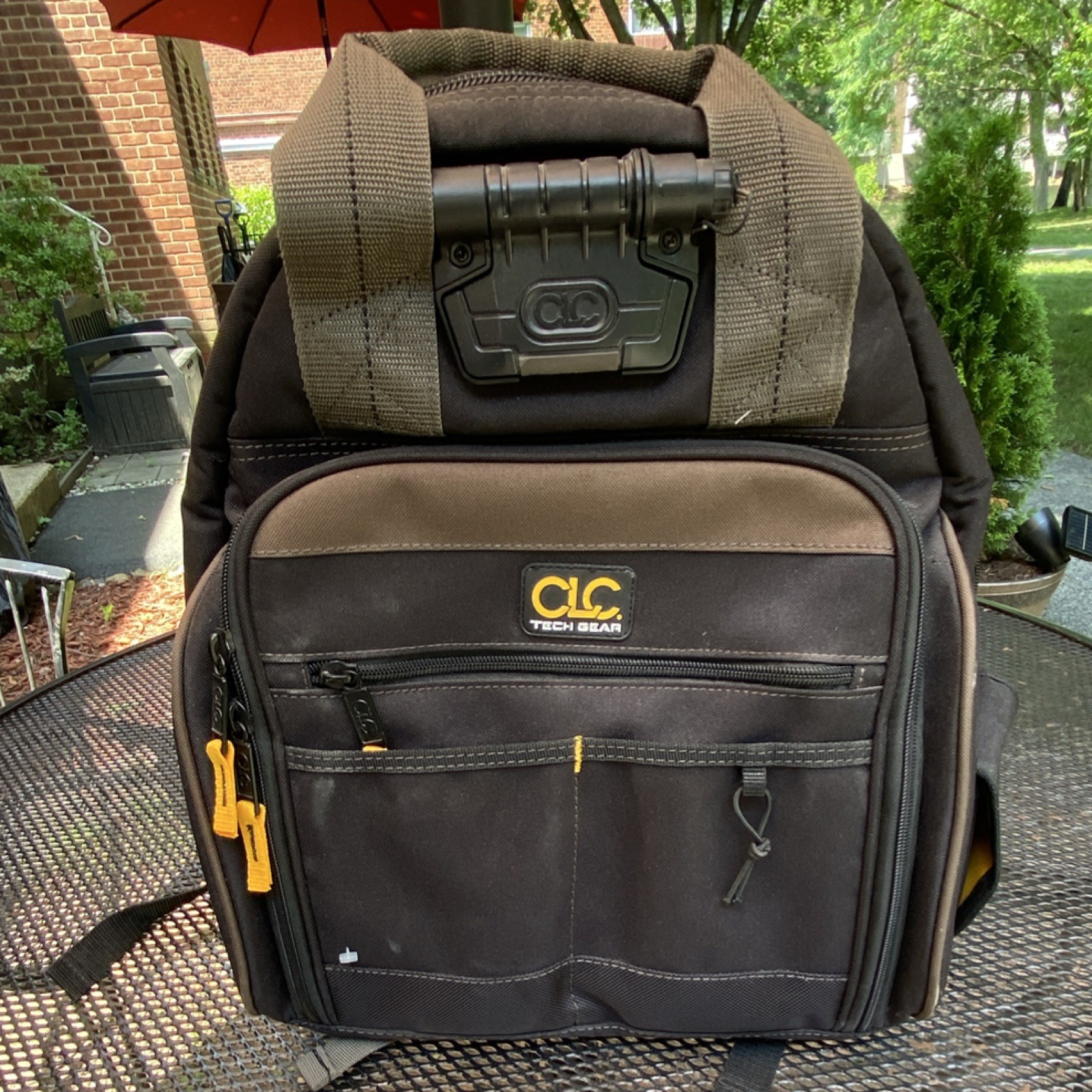 CLC Tech Gear Tool Backpack Padded Straps Handle Black/Brown/Yellow