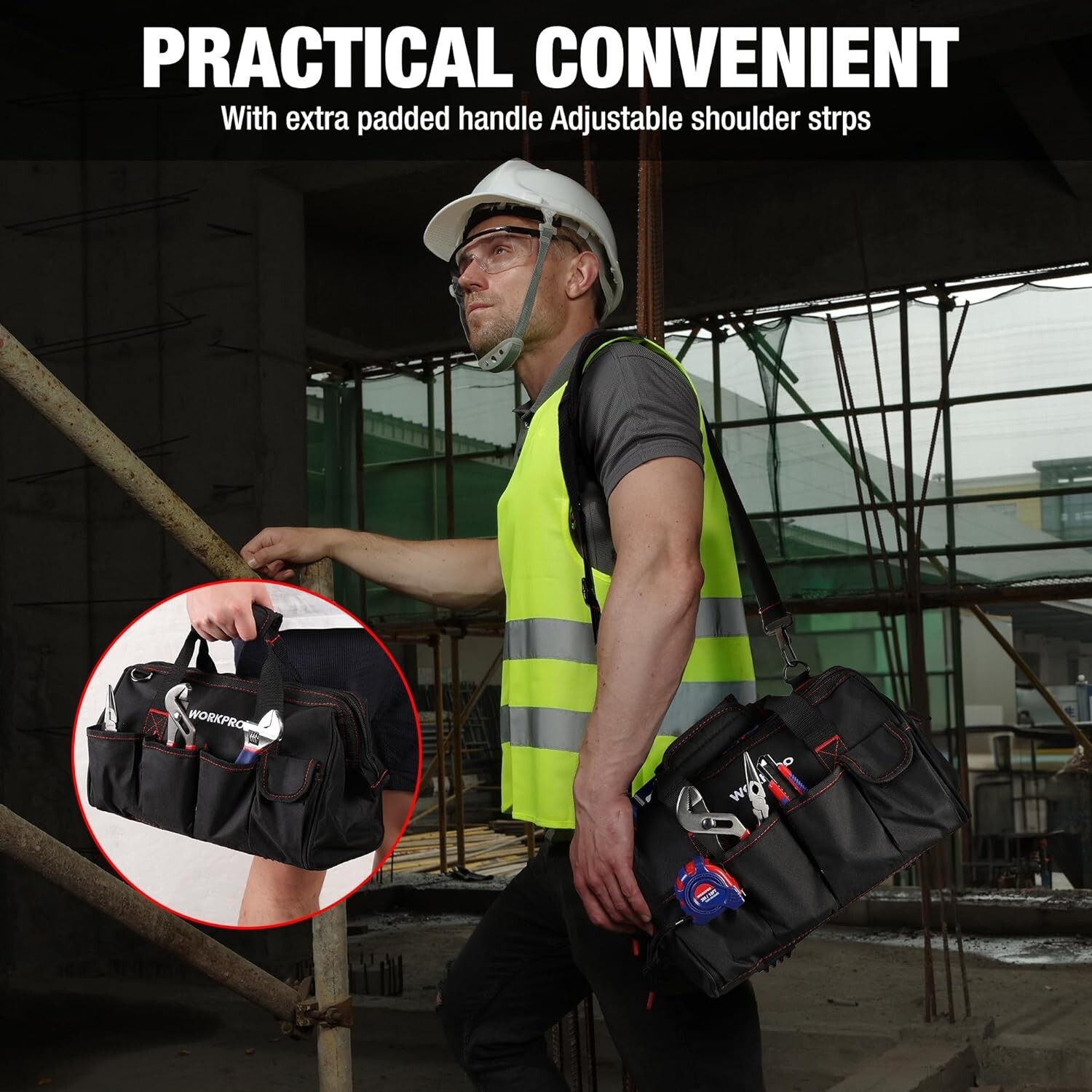 Professional Tool Organizer with Padded Handle & Adjustable Shoulder Strap