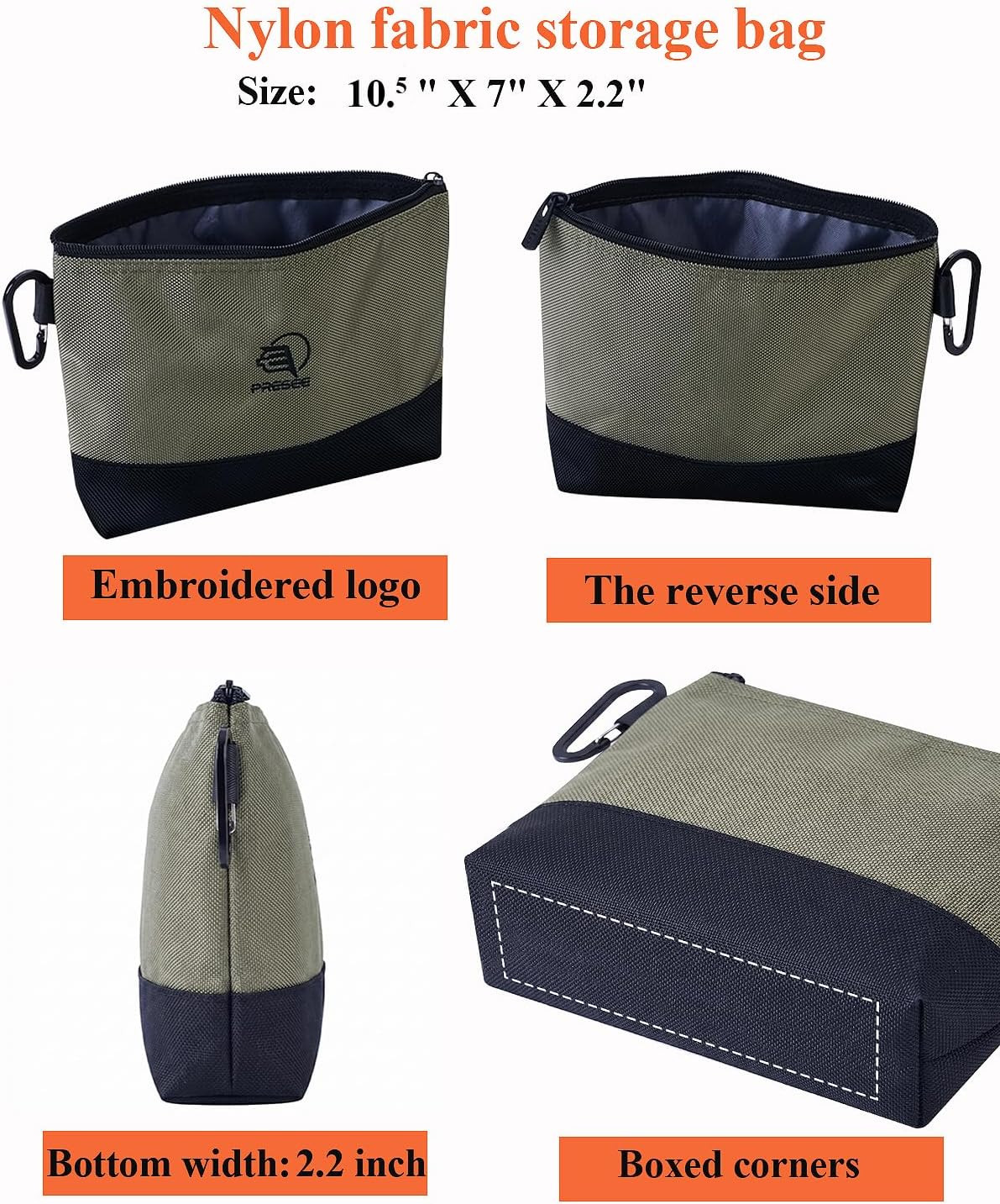 2-Pack 10.5″ Heavy-Duty Tool Pouch, 1680D Nylon, Zipper, Green Khaki