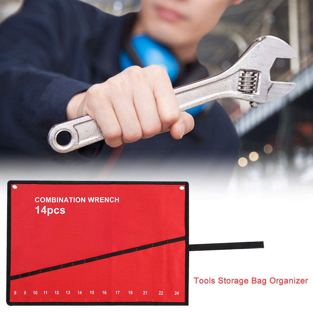 2Pcs 6-14 Pocket Canvas Spanner Wrench Tool Roll Up Bag Pouch Case Box Organizer