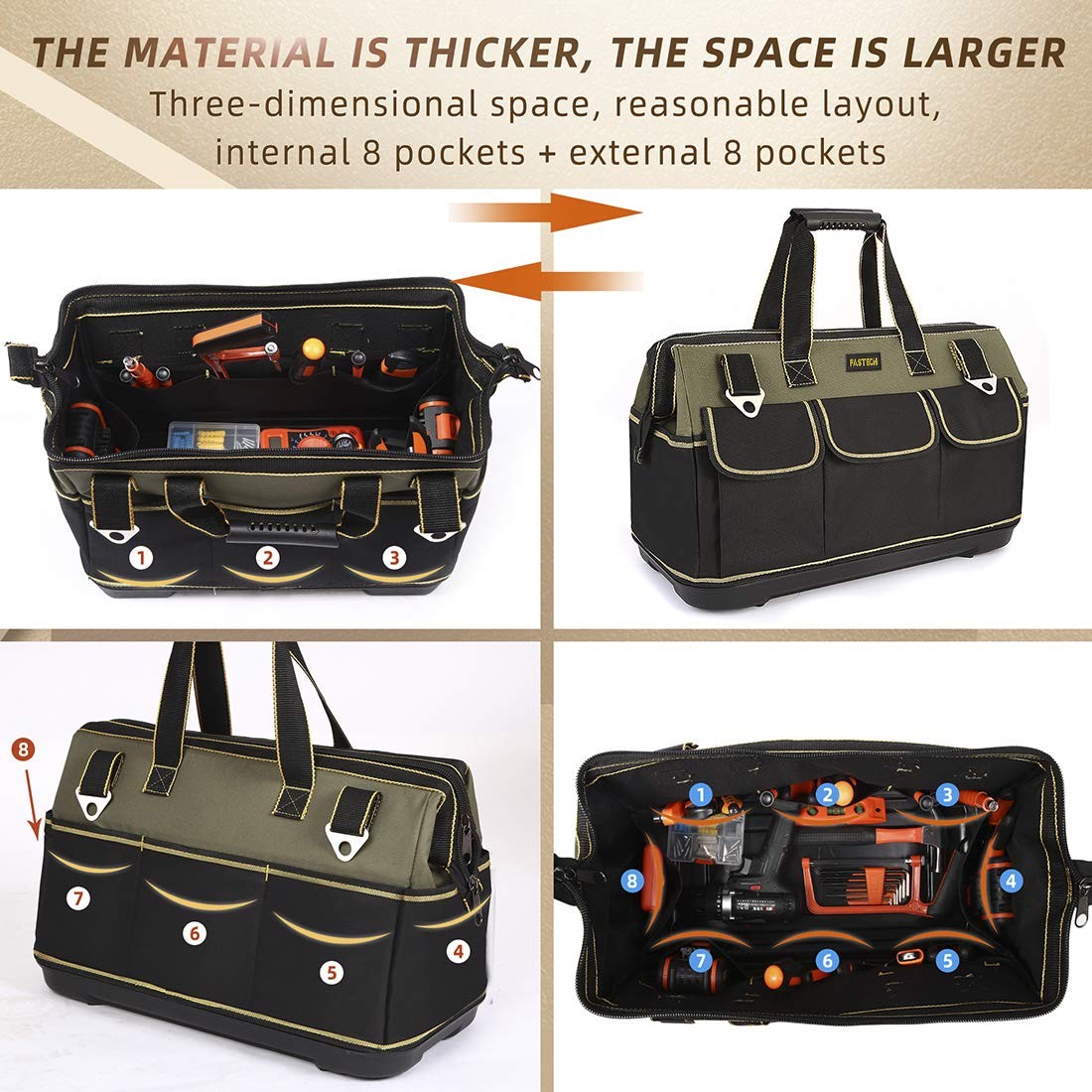 17inch Wide Mouth Tool Bag With Water Proof Molded Basewide Mouth Tool Tote Bag