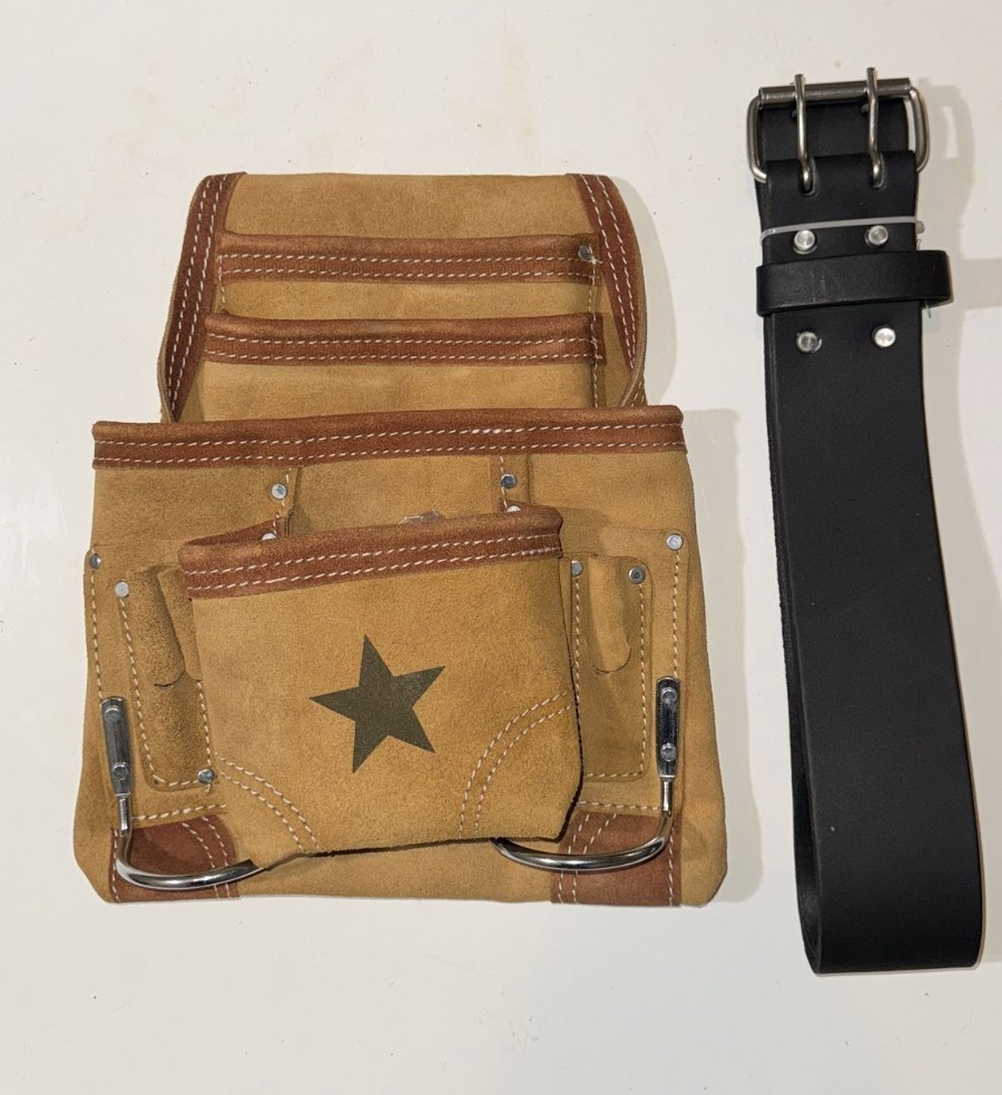 Beige Suede leather tool pouch with Belt