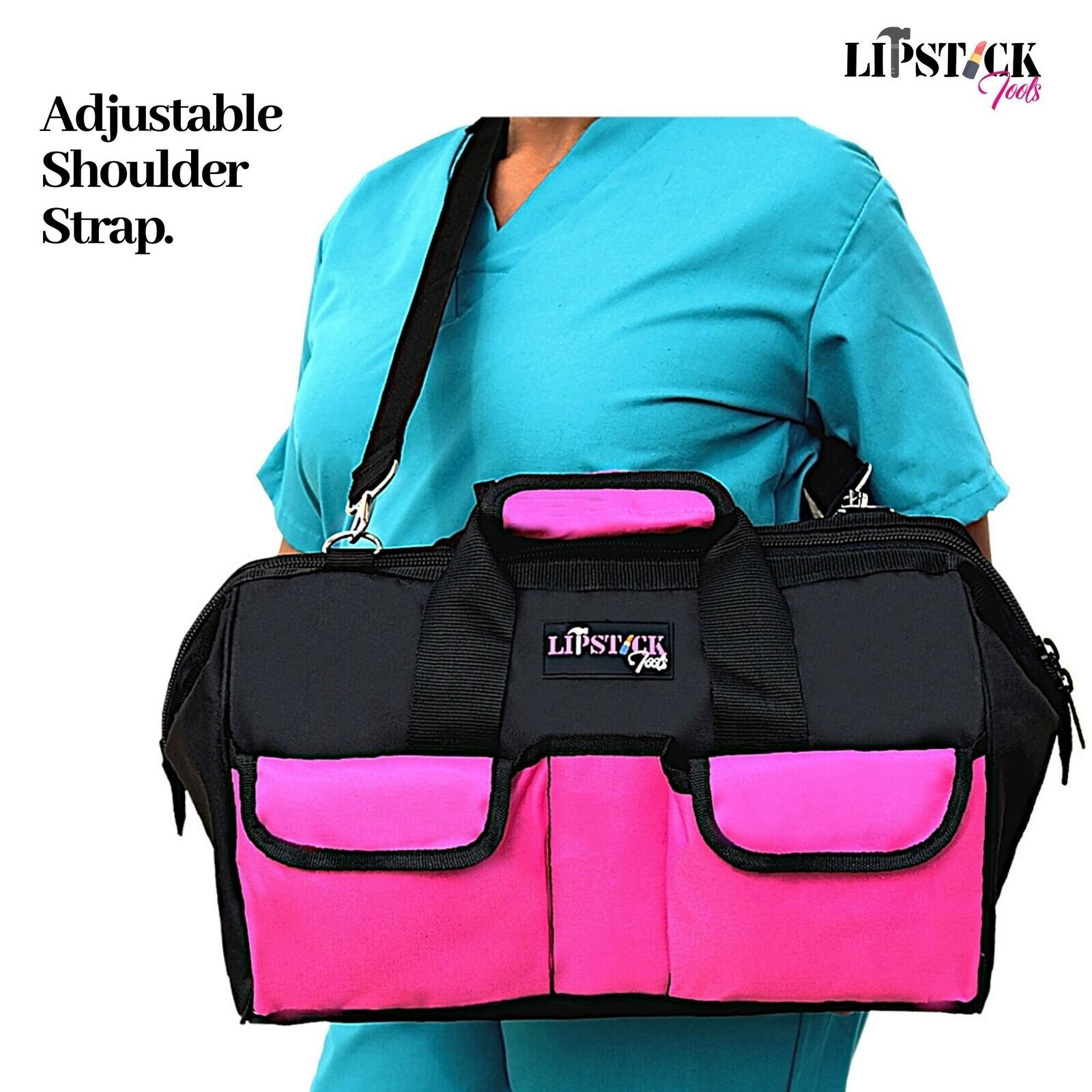 LipStick Tools 18-Inch Multi-Purpose Zip-Top Pink Storage Wide Mouth Tool Bag…