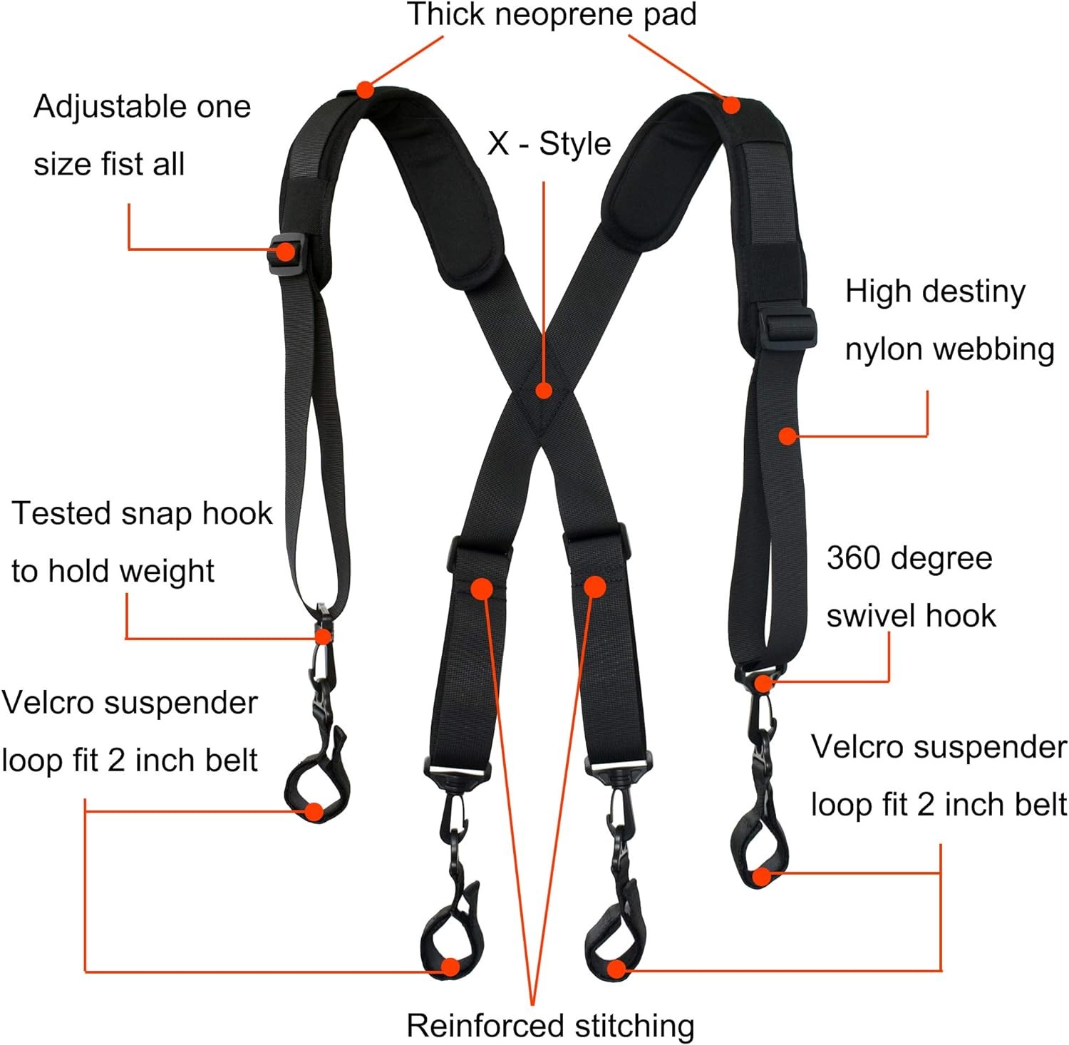 Men’s Padded Adjustable Tool Belt Suspender Tactical Duty Adult, Black