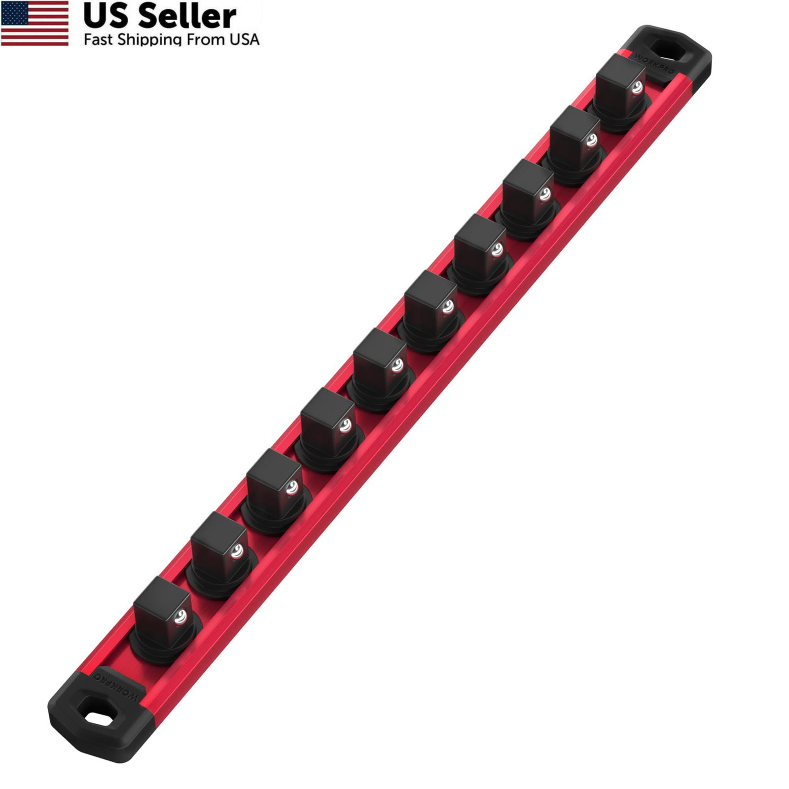 WORKPRO Magnetic Socket Organizer, 3/8-Inch Drive Aluminum Alloy 3/8″ DR, Red