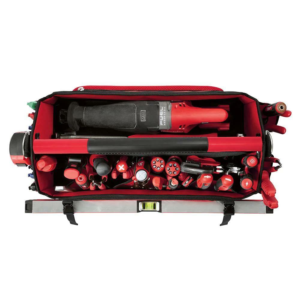 milwaukee caddy/tote 20 in packout tool bag tear-resistant shoulder strap red