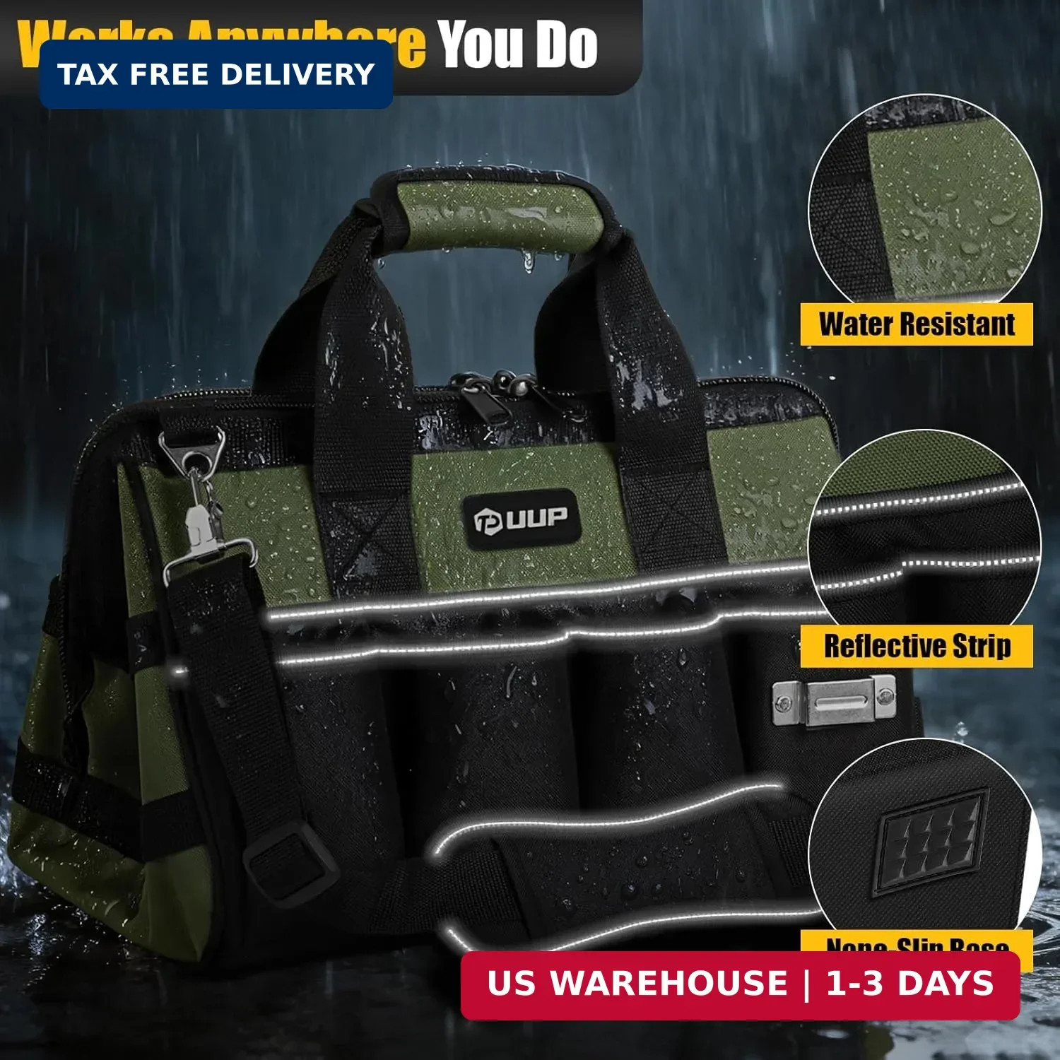 UUP Heavy Duty Tool Bag 15-Inch, 16-Pocket Portable Empty Tool Box Organizer, Bi