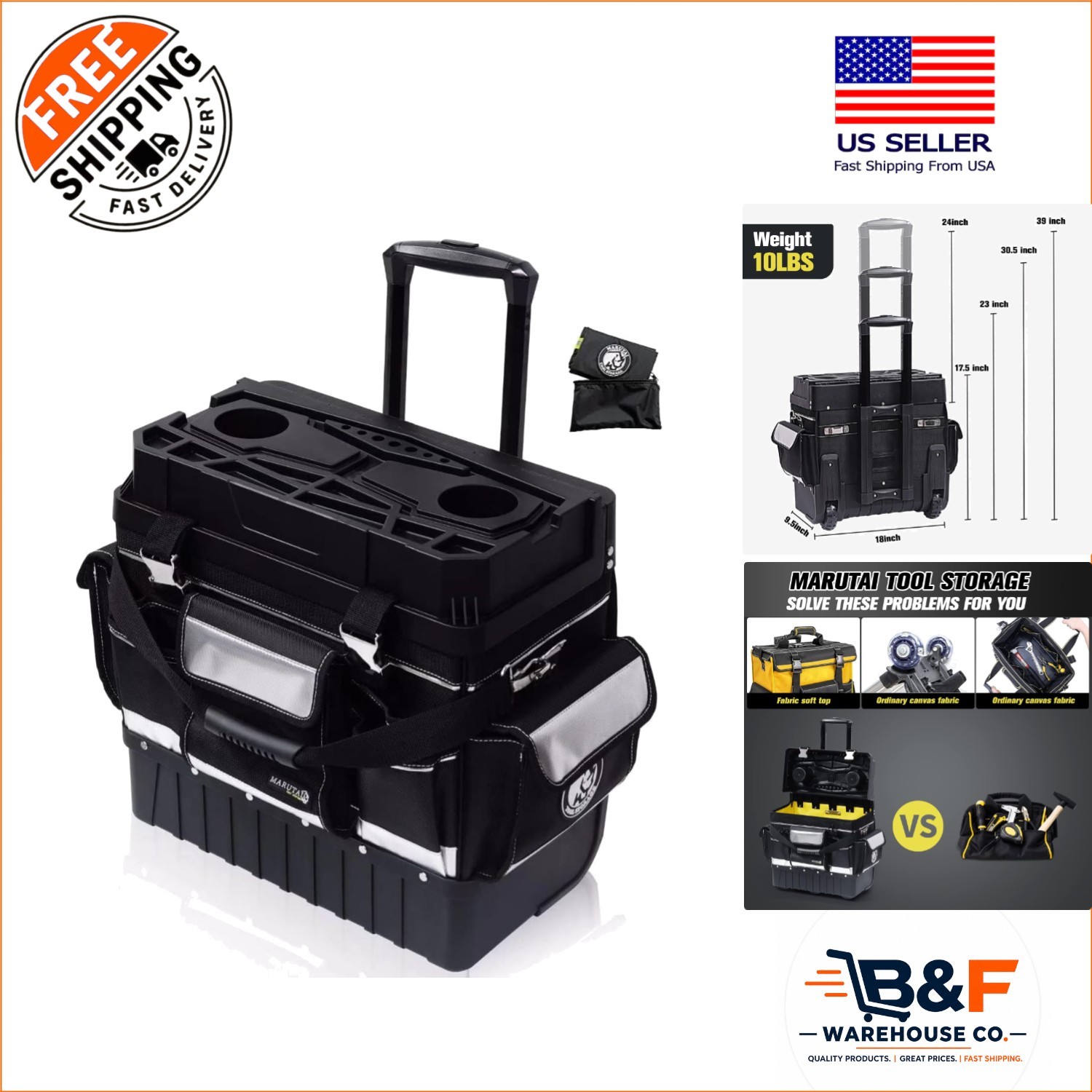 All-in-One 18” Rolling Tool Bag – Waterproof, Sturdy with Telescopic Handle