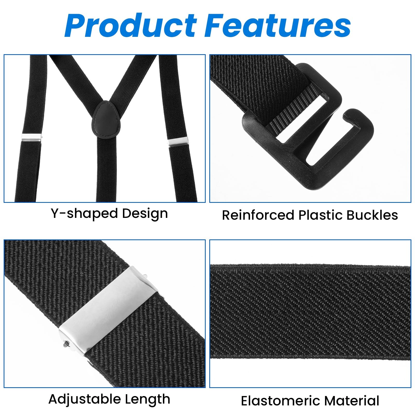 Tyqour Big and Tall Suspenders – Black for Men’s One Size,