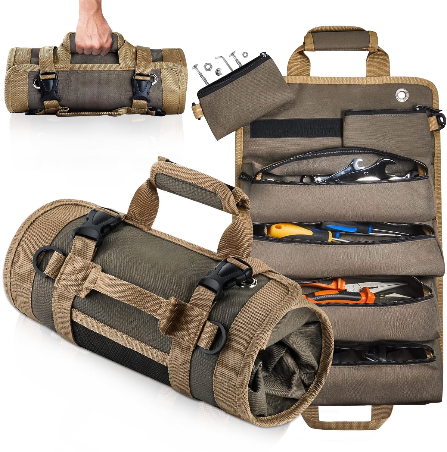 Heavy Duty Roll Up Tool Bag Organizer 900D Oxford Waterproof Tool Roll