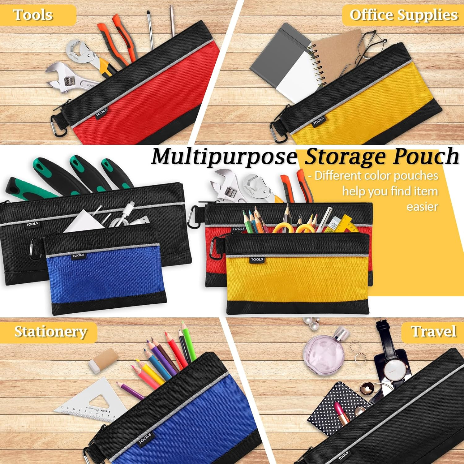 4 Pack Tool Pouch Set – Waterproof 1680D Oxford Small Zipper Bags With Carabiner