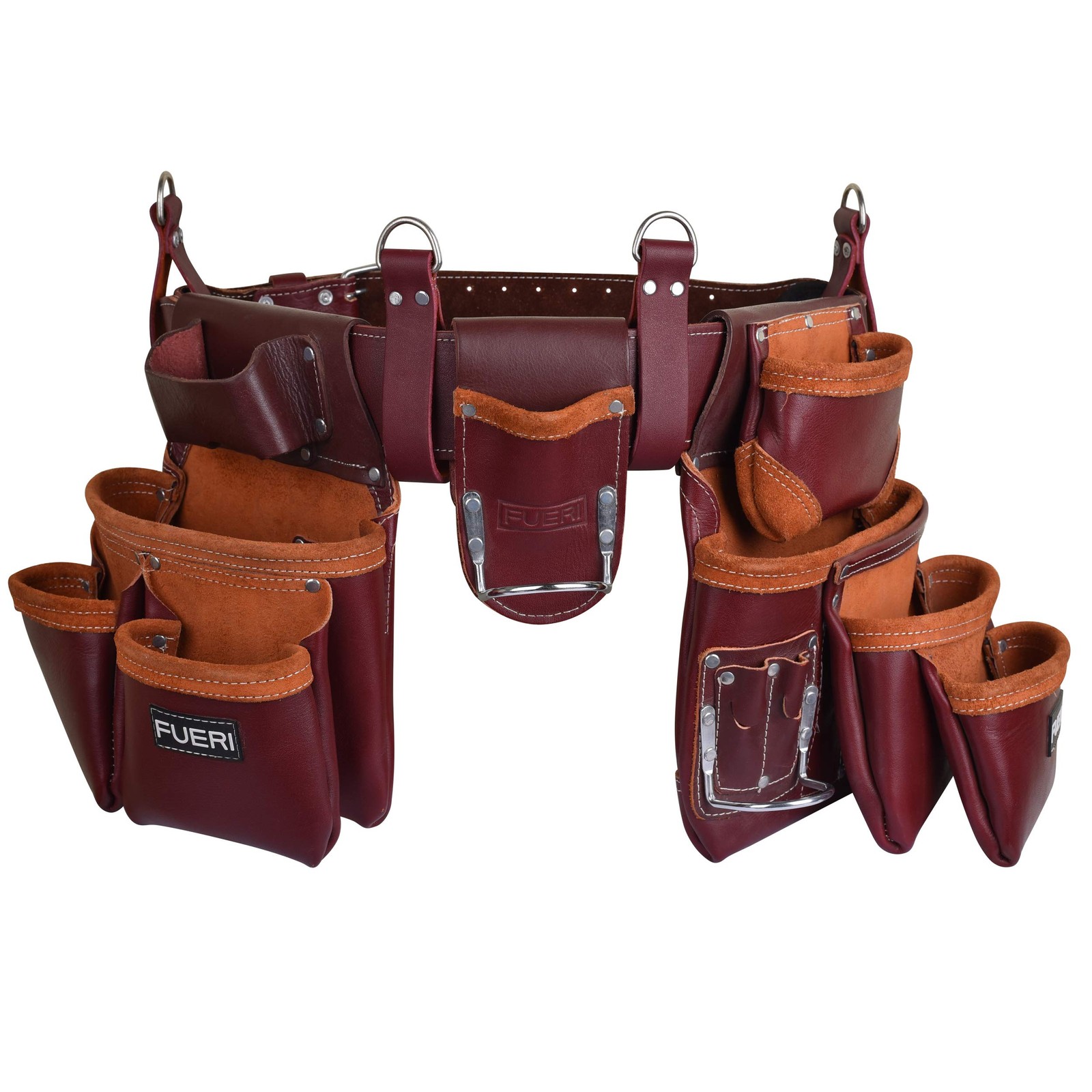 FUERI Leather Tool Belts for Men, Heavy-Duty Adjustable, Maroon Belt