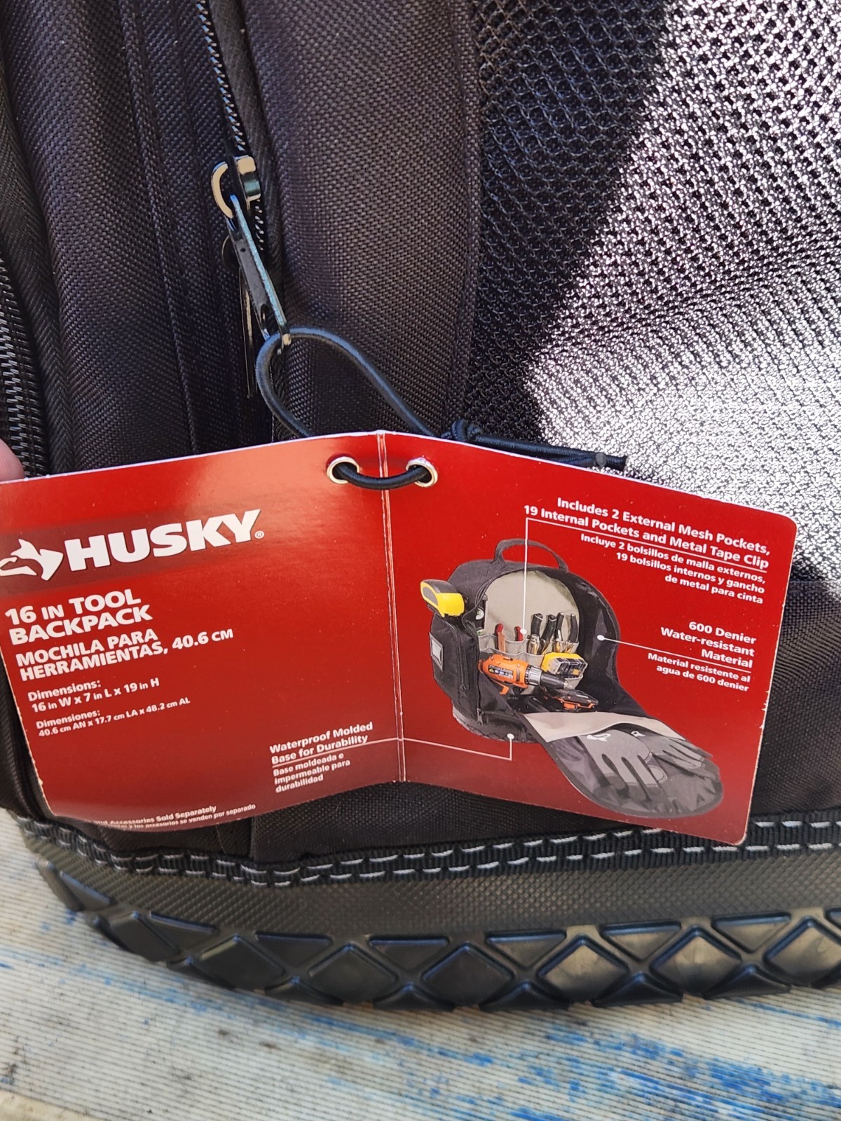 New Husky 16 Inch Tool Backpack Heavy Duty Waterproof Rubber Bottom Storage Bag