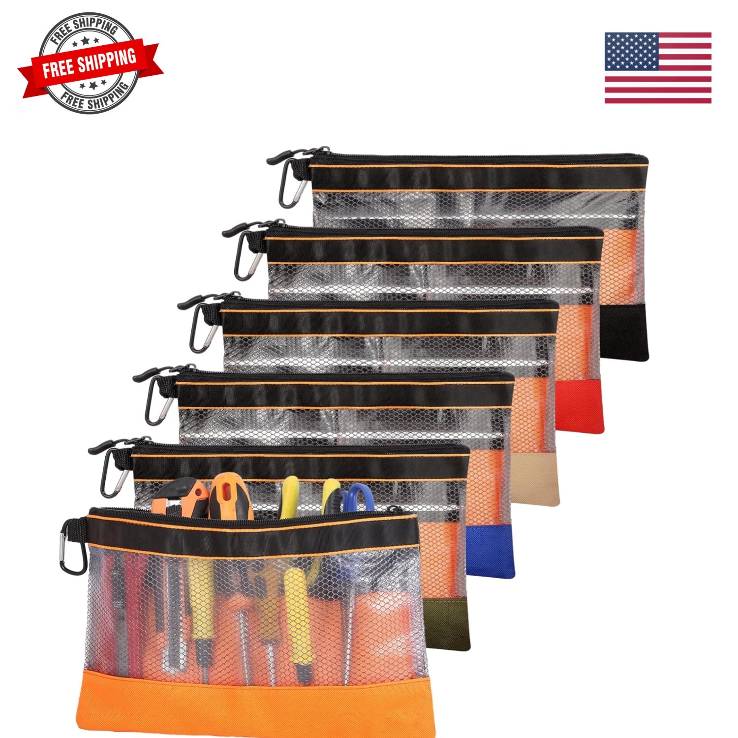 6 Pcs 11.8″ Clear Tool Pouch Tool pouch Bags Zipper tool pouch with Heavy Dut…