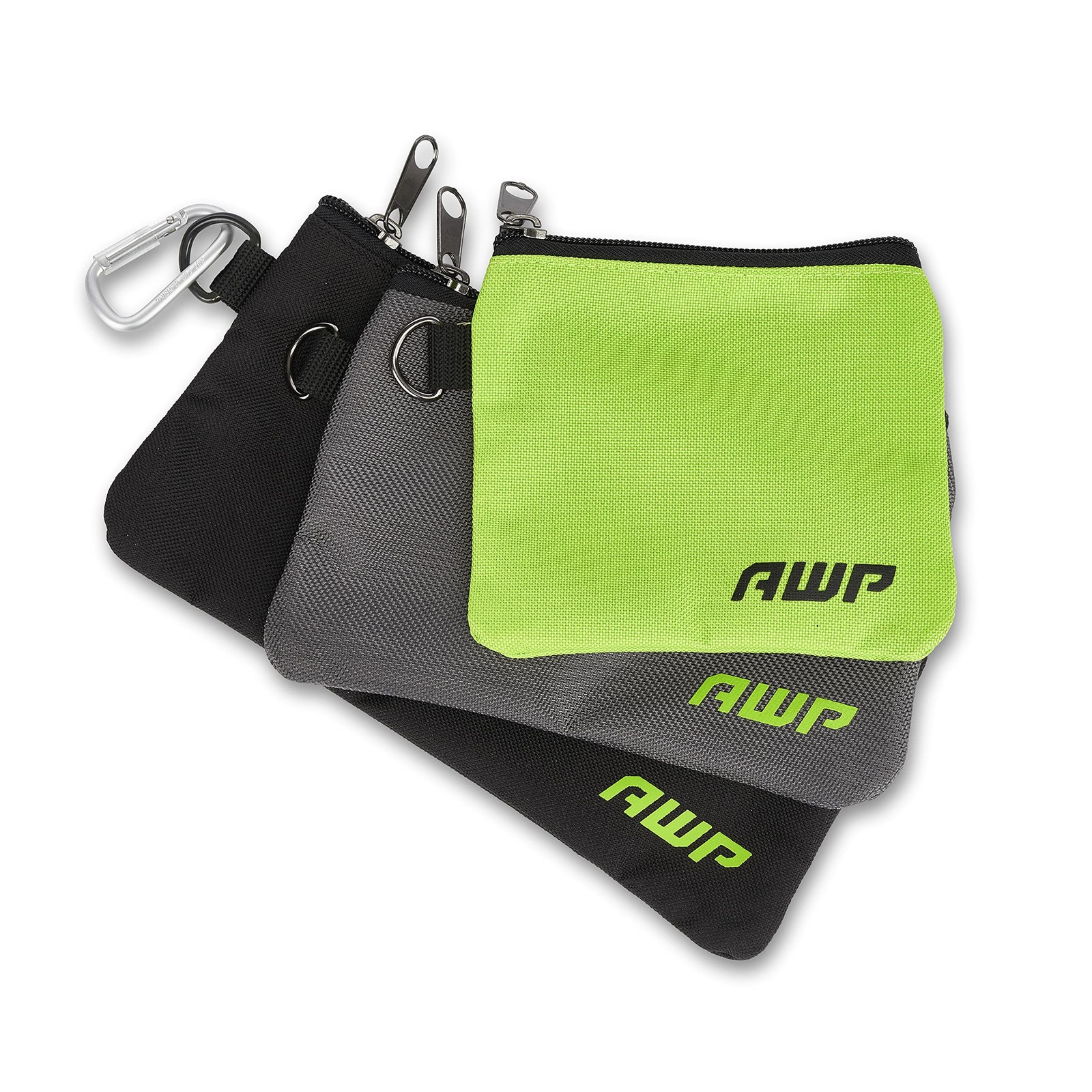 AWP Accessory Tool Pouches with Carabiner Hooks, Belt Green/Gray/Black