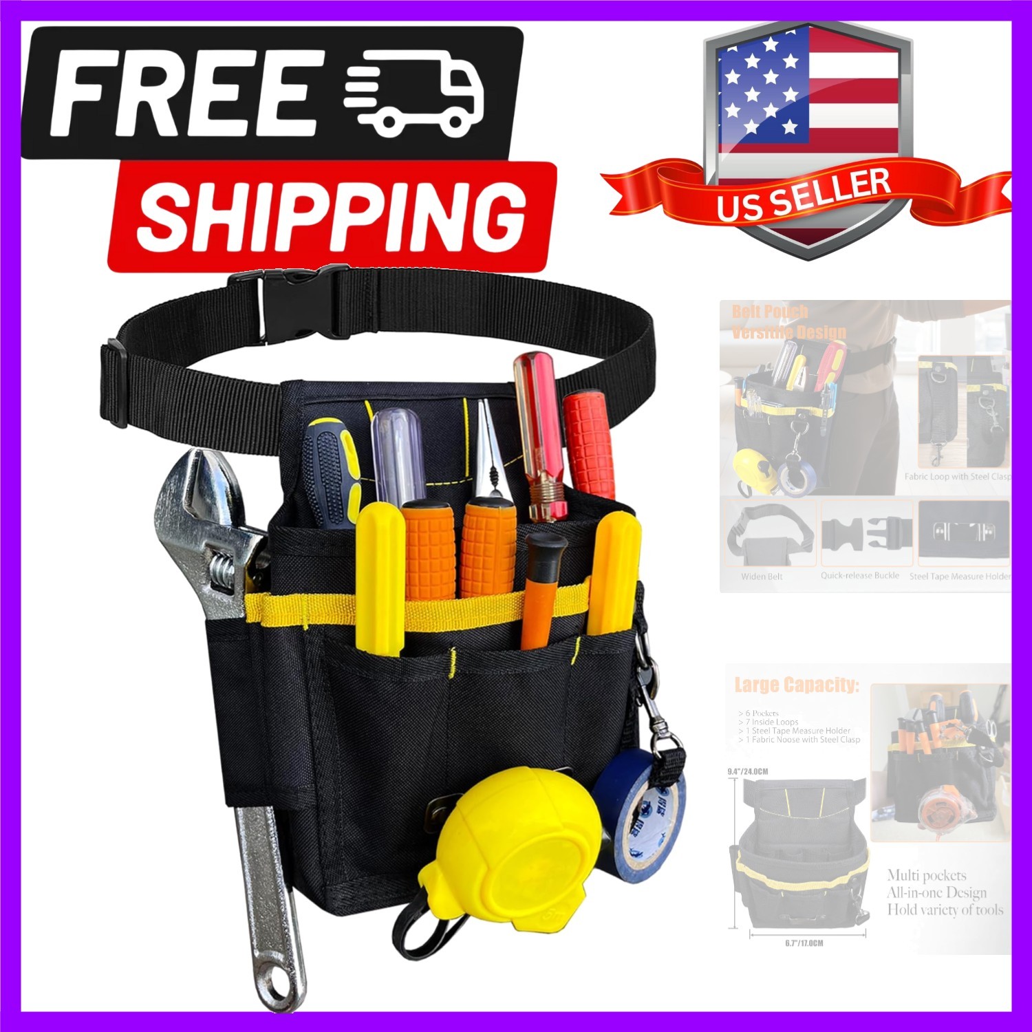 Utility Tool Belt, Work Bag Organizer, Electrician Tool Pouch for Men, Multi-…