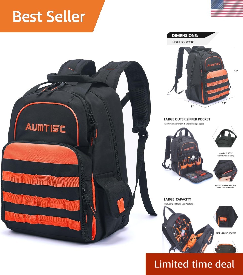 Heavy-Duty Tool Bag Backpack for Professionals – 49 Pockets, Water-Resistant