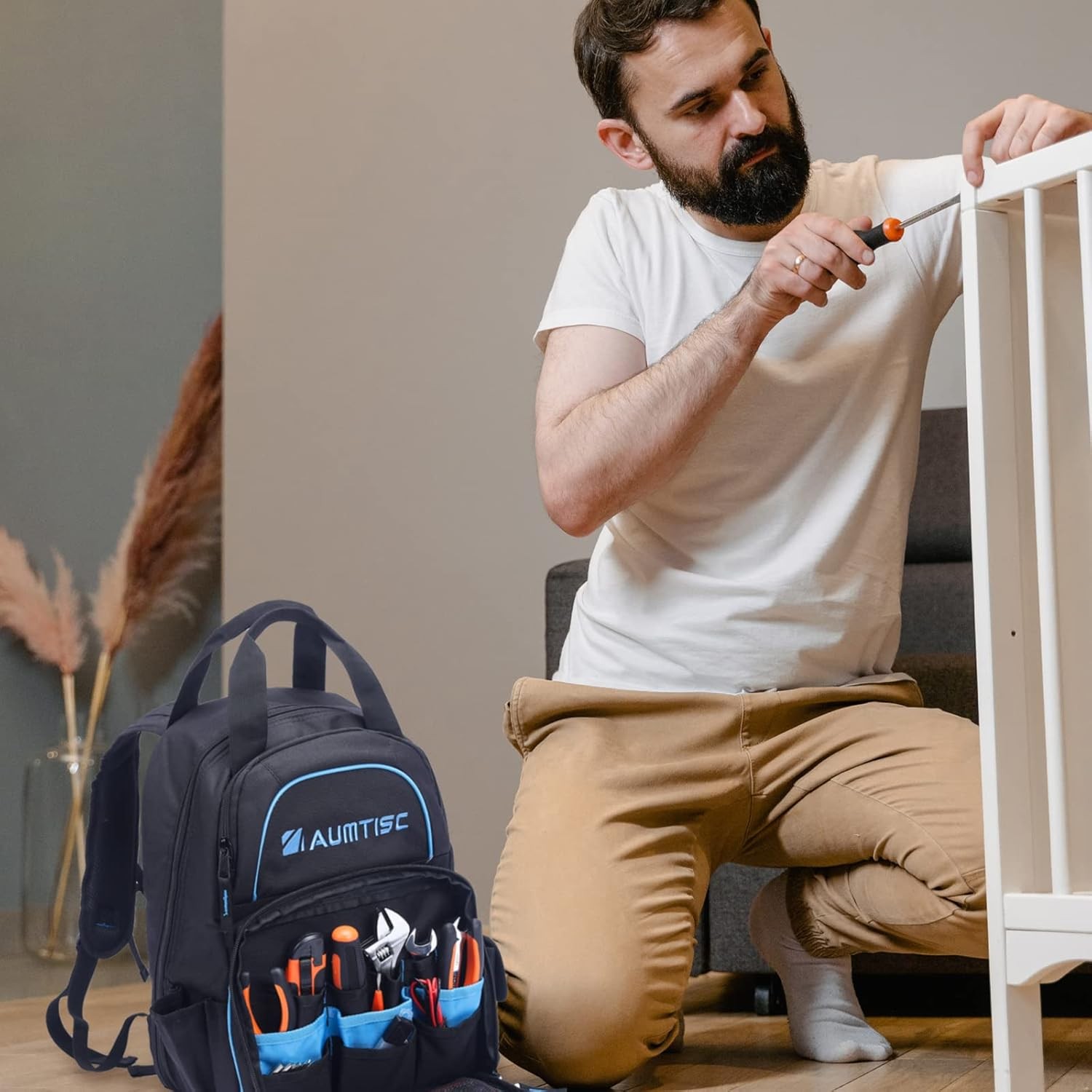 Tool Backpack for Men, Heavy Duty Work Bag for Construction, HVAC & Repair