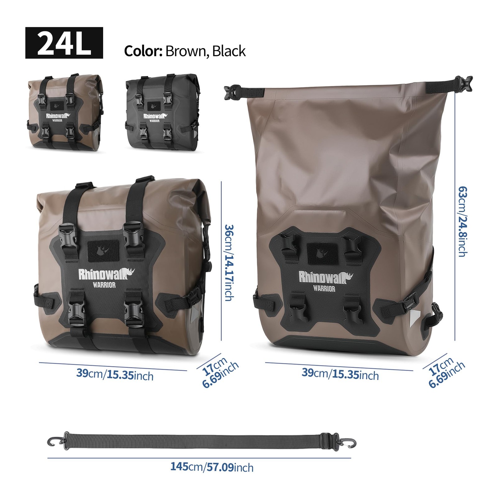 Motorcycle Saddle Bag Waterproof Side Bag 24-42L, PVC Roll-Top Side Luggage w…
