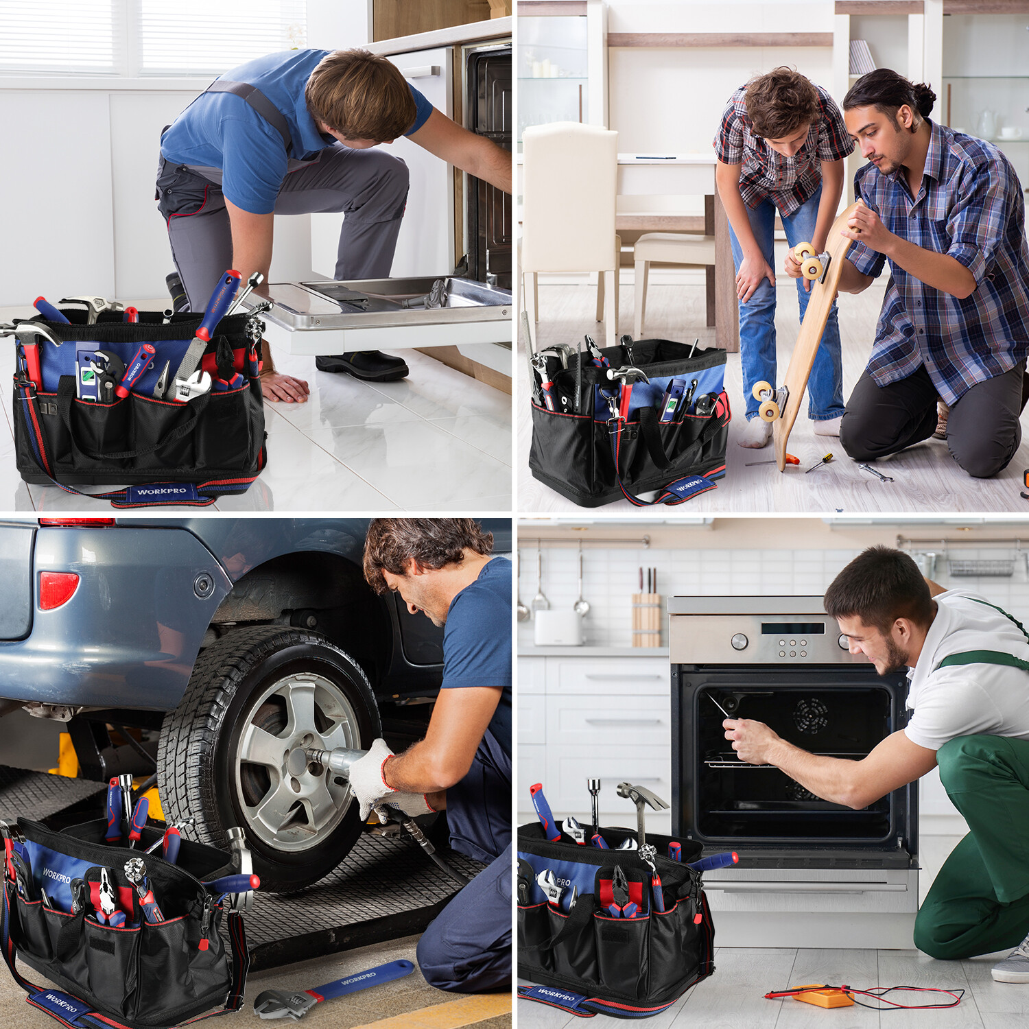 18″ Tool Bag Open Top Tool Organizer Bag with 20Pocket Adjustable Shoulder Strap