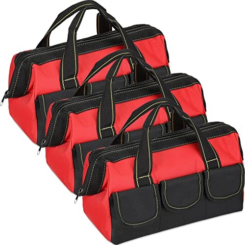 3 Pack Tool Bag for Men with Waterproof Hard Bottom, Heavy 13 Inch Red Classic