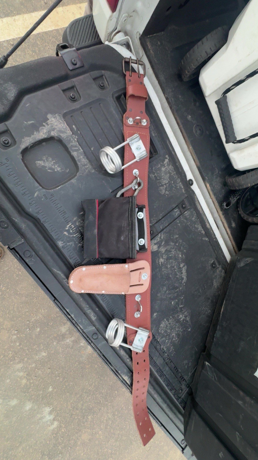 Adjustable Leather Tool Belt with Multiple Holders & Pouches, Brown/Black/Silver