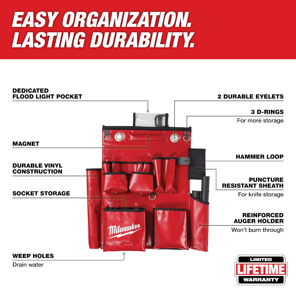 Milwaukee 48-22-8291 18 Pocket Lineman’s Compact Durable Aerial Tool Apron