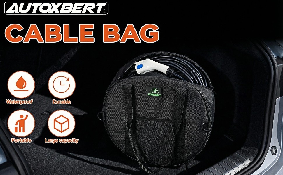 25ft Jumper Cable Bag Pockets EV Battery Charger Cord Car RV Hose Storage Tool