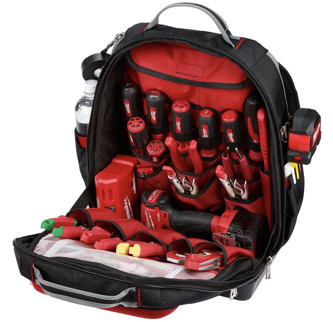 Milwaukee 48-22-8201 48-Pocket Hard Molded Ultimate Jobsite Backpack, Black/Red