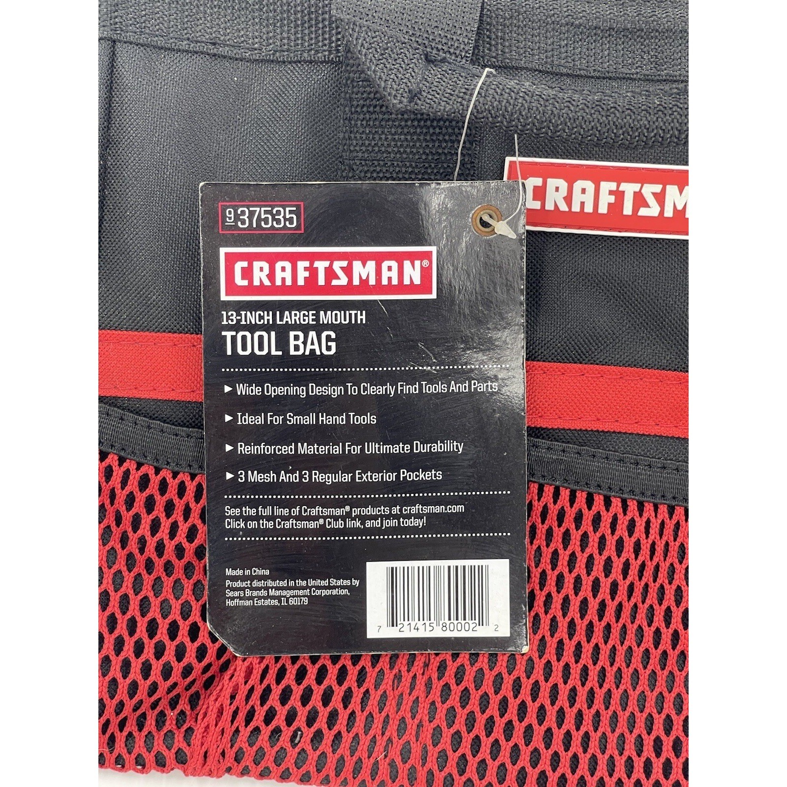 Craftsman 13″ X 8″ Wide Mouth Tool Bag 6 pocket Black/Red PN 37535 New NWT