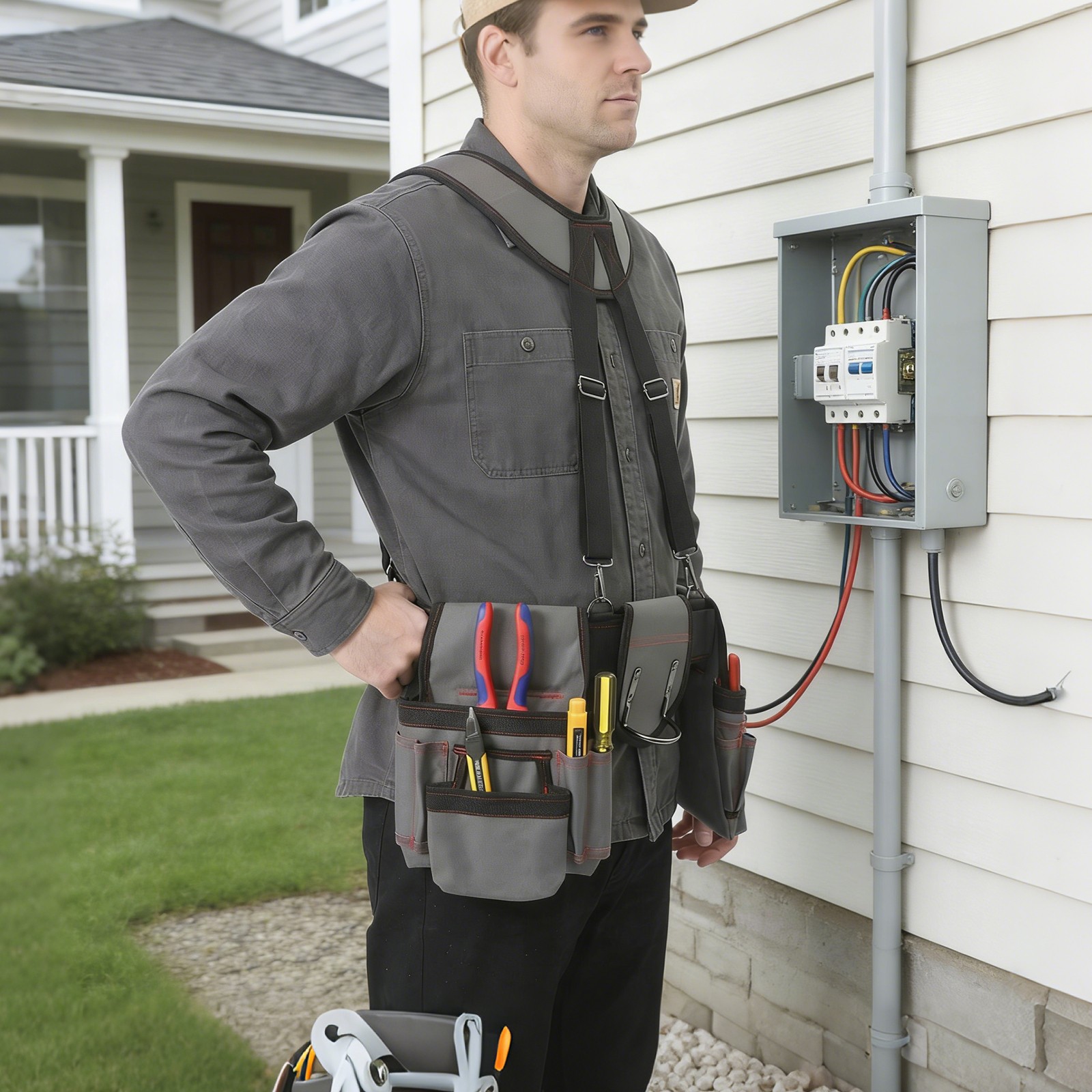 Tool Belt Tool Bag Electrician Multifunctional Tool Bag w/Suspenders Waist-Mount
