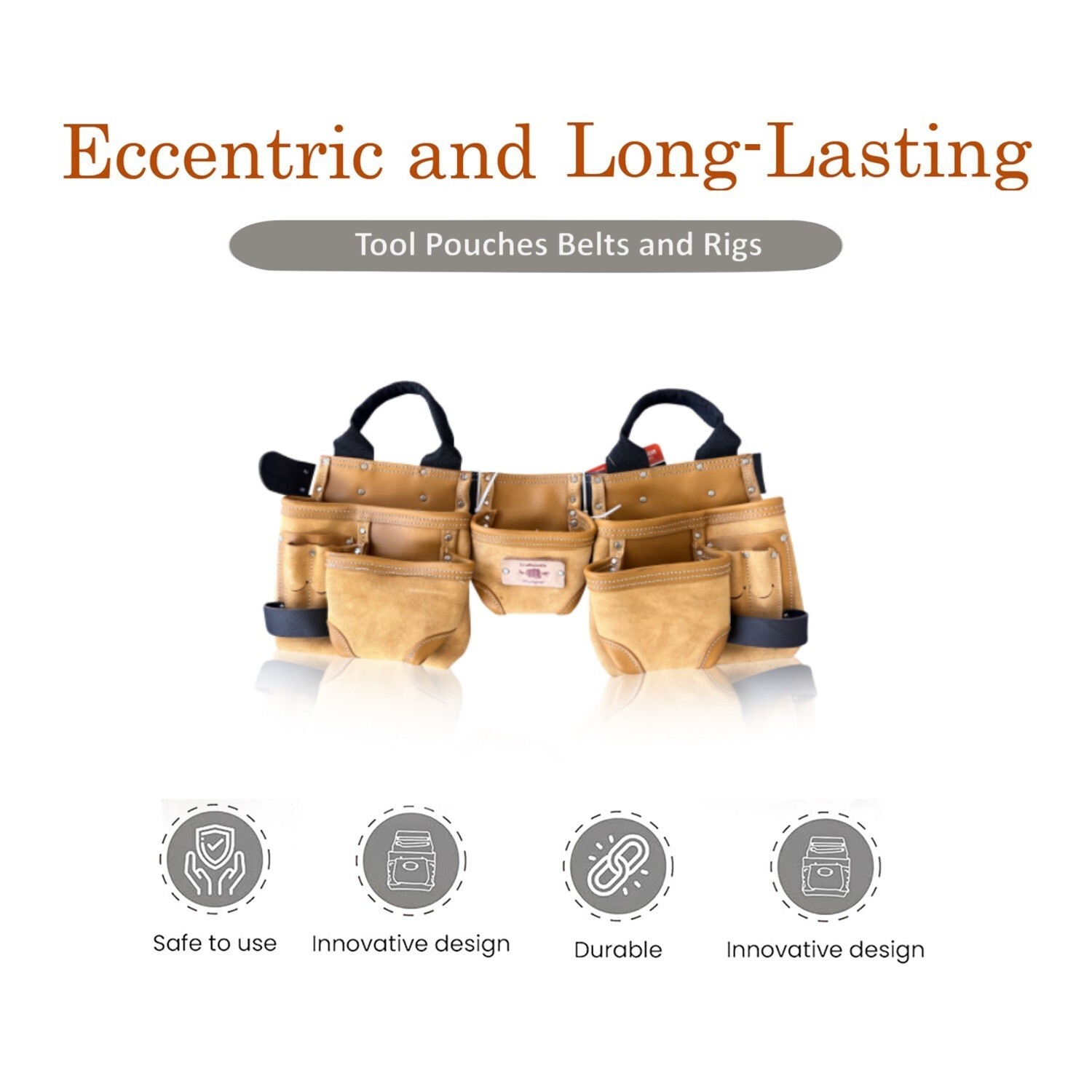 Heavy Duty Oil Tan Premium Leather Tool Belt with Carry Handles