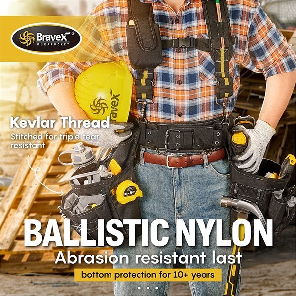 Bravex Tool Belt Tool Vest 20 Bags 1200D Ballistic Nylon For Framers Carpenter