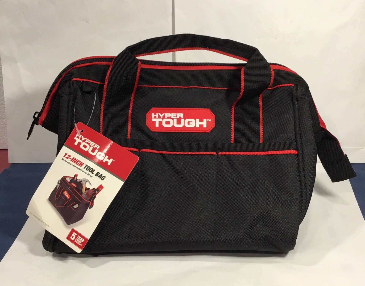 Hyper Tough 12-inch Polyester Tool Bag, with Full-Length Zipper and Double Strap