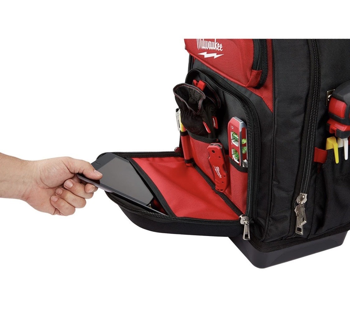 Milwaukee 48-22-8201 48-Pocket Hard Molded Ultimate Jobsite Backpack, Black/Red